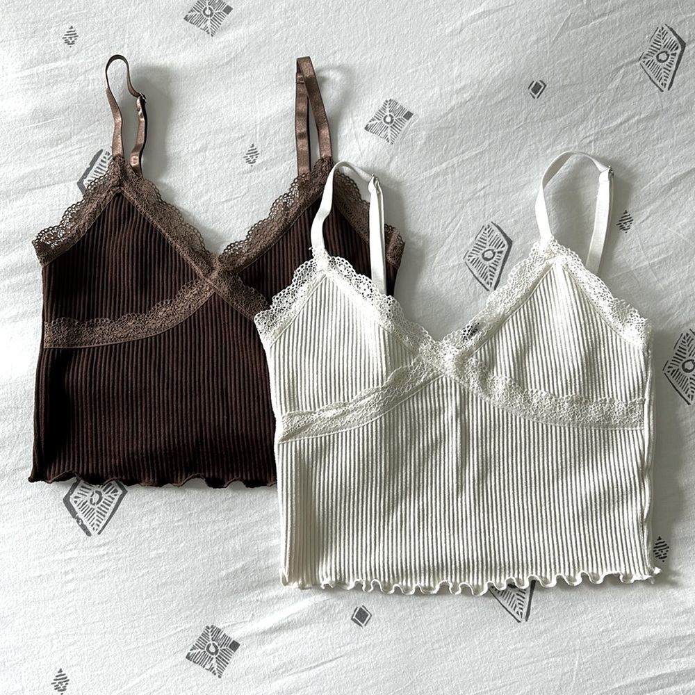 H&M cropped lace tanks brown and white size xs set of 2